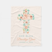 Perzik en Munt Waterverf Bloem Kruis Doop Fleece Deken (Voorkant)