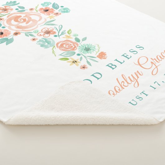 Perzik en Munt Waterverf Bloem Kruis Doop Sherpa Deken (3/4)