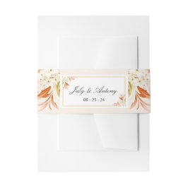 Perzik en oranje boho trendy bruiloft uitnodigingen wikkel