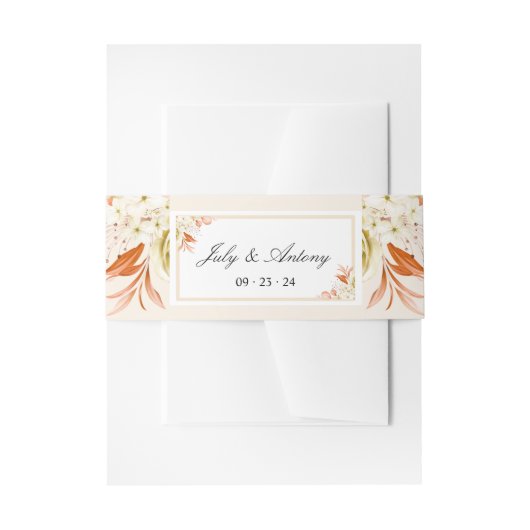 Perzik en oranje boho trendy bruiloft uitnodigingen wikkel (Voorkant Voorbeeld)