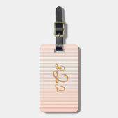Perzik en oranje gestreepte monogram  bagagelabel (Voorkant verticaal)