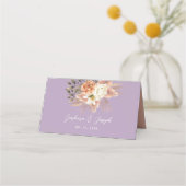 Perzik en Paarse Bloemen Bruiloft Plaats Kaart Plaatskaartje (Achterkant)
