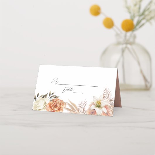 Perzik en Paarse Bloemen Bruiloft Plaats Kaart Plaatskaartje (Voorkant)