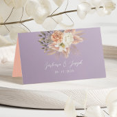 Perzik en Paarse Bloemen Bruiloft Plaats Kaart Plaatskaartje