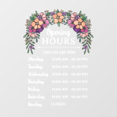  perzik en Paarse bloemen Open Uren Business Raamsticker (Vel)