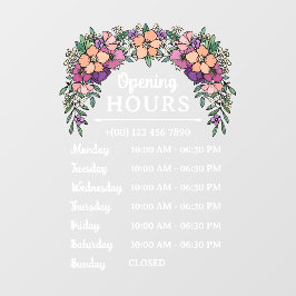 perzik en Paarse bloemen Open Uren Business Raamsticker