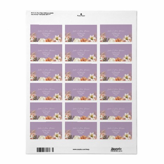 Perzik en Paarse Bloemen Trouwadres Label (Full Sheet)