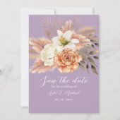 Perzik en Paarse Bloemen Trouwen Save the Date (Voorkant)