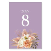 Perzik en Paarse Bloemen Trouwtafel Nummer Kaart (Voorkant)