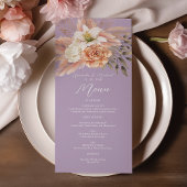 Perzik en Paarse Bloemen Wedding Menu Kaart