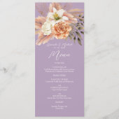 Perzik en Paarse Bloemen Wedding Menu Kaart (Voorkant)