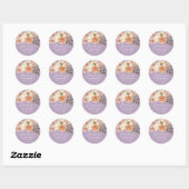 Perzik- en paarse bloemige trouw-sticker voor dank ronde sticker (Vel)