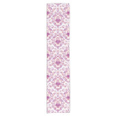 Perzik en Paarse Damask Floral Elegant Pattern Korte Tafelloper (Voorkant)