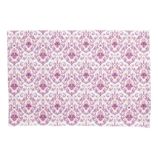 Perzik en Paarse Damask Floral Elegant Pattern Kussensloop (Voorkant)