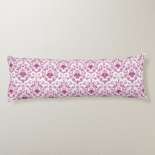 Perzik en Paarse Damask Floral Elegant Pattern Lichaamskussen (Achterkant)