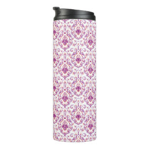 Perzik en Paarse Damask Floral Elegant Pattern Thermosbeker