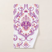 Perzik en Paarse Damask Floral Pattern Elegant Bad Handdoek (Handdoek)