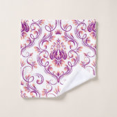 Perzik en Paarse Damask Floral Pattern Elegant Bad Handdoek (Wasdoekje)