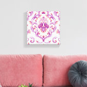 Perzik en Paarse Damask Floral Pattern Elegant Canvas Afdruk (Insitu (Woonkamer))