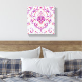 Perzik en Paarse Damask Floral Pattern Elegant Canvas Afdruk (Insitu (Slaapkamer))