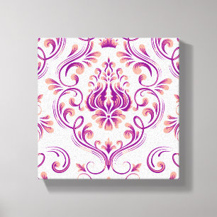 Perzik en Paarse Damask Floral Pattern Elegant Canvas Afdruk