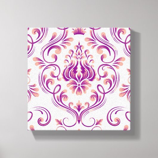 Perzik en Paarse Damask Floral Pattern Elegant Canvas Afdruk (Voorkant)
