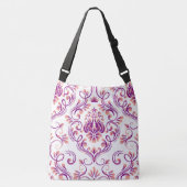 Perzik en Paarse Damask Floral Pattern Elegant Crossbody Tas (Voorkant)