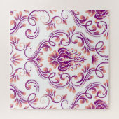 Perzik en Paarse Damask Floral Pattern Elegant Legpuzzel (Horizontaal)