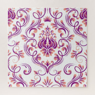 Perzik en Paarse Damask Floral Pattern Elegant Legpuzzel