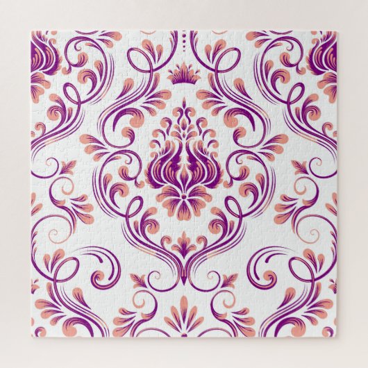 Perzik en Paarse Damask Floral Pattern Elegant Legpuzzel (Verticaal)