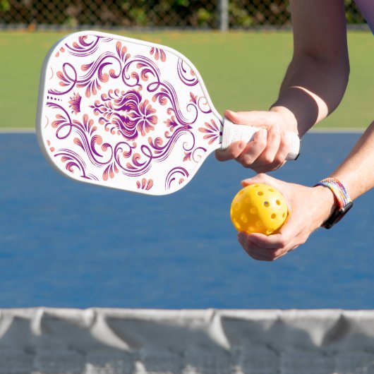 Perzik en Paarse Damask Floral Pattern Elegant Pickleball Paddle (Insitu)