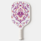 Perzik en Paarse Damask Floral Pattern Elegant Pickleball Paddle (Voorkant)