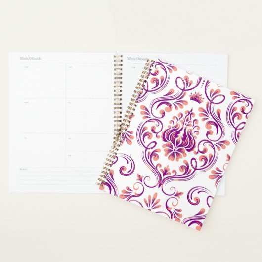 Perzik en Paarse Damask Floral Pattern Elegant Planner (Display)