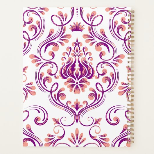 Perzik en Paarse Damask Floral Pattern Elegant Planner (Achterkant)