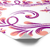Perzik en Paarse Damask Floral Pattern Elegant Poster (Hoek)