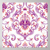 Perzik en Paarse Damask Floral Pattern Elegant Poster (Voorkant)