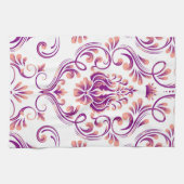 Perzik en Paarse Damask Floral Pattern Elegant Theedoek (Horizontaal)