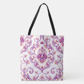 Perzik en Paarse Damask Floral Pattern Elegant Tote Bag (Voorkant)