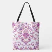 Perzik en Paarse Damask Floral Pattern Elegant Tote Bag (Achterkant)