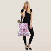 Perzik en Paarse Damask Floral Pattern Elegant Tote Bag (Op model)