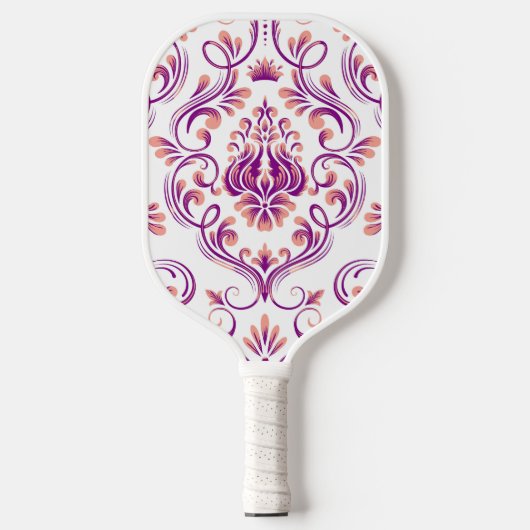 Perzik en Paarse Damask Floral Pickleball Paddle (Voorkant)