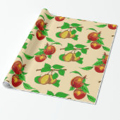 Perzik en Peer Fruit Patroon Rustieke Botanische Cadeaupapier (Uitgerold)