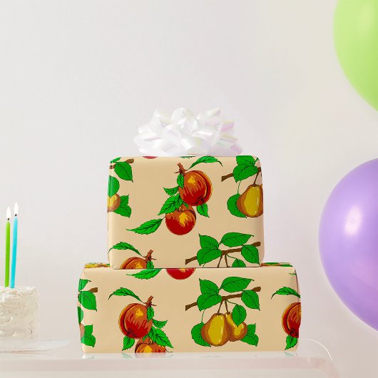 Perzik en Peer Fruit Patroon Rustieke Botanische Cadeaupapier
