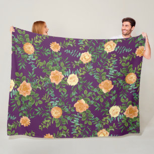 Perzik en Plum Paars Peony en Roos Floral Wedding Fleece Deken