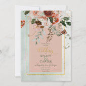 Perzik- en roestkleurige bloemen groene waterverf  kaart (Voorkant)