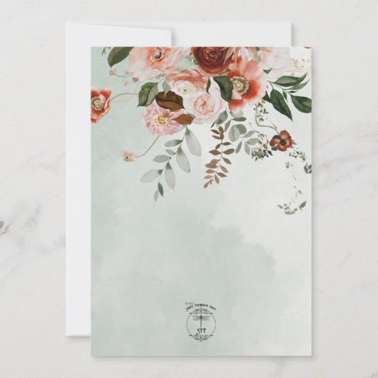 Perzik- en roestkleurige bloemen groene waterverf  kaart (Achterkant)