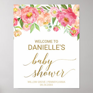 Perzik en Roze Baby shower van de Bloemen Welkomst Poster