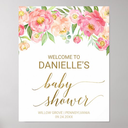 Perzik en Roze Baby shower van de Bloemen Welkomst Poster (Voorkant)
