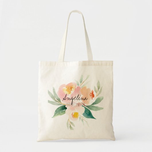 Perzik- en roze bloemen bruidsmeisjecadeau tote bag (Voorkant)