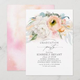 Perzik en Roze Bloemen Elegant Stijlvol Afstuderen Kaart